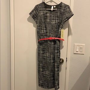 Black & white never been worn dress with red belt